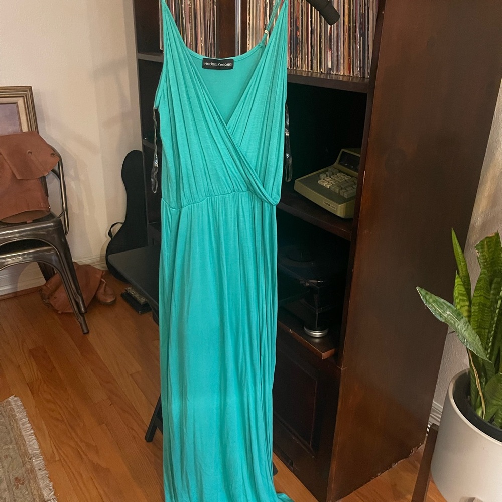 Teal Sleeveless V Neck Wrap Maxi Dress